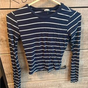 Garage Navy and White Striped Long Sleeve Top